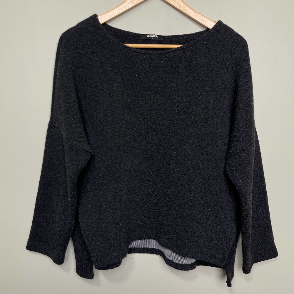 Azalea Boat Neck Split Hem Rough Knit Gray Sweater M